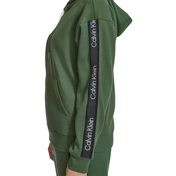 Calvin Klein Women's Fleece Logo Stripe Full Zip Hoodie NWT GREEN SIZE S - Picture 3 of 9